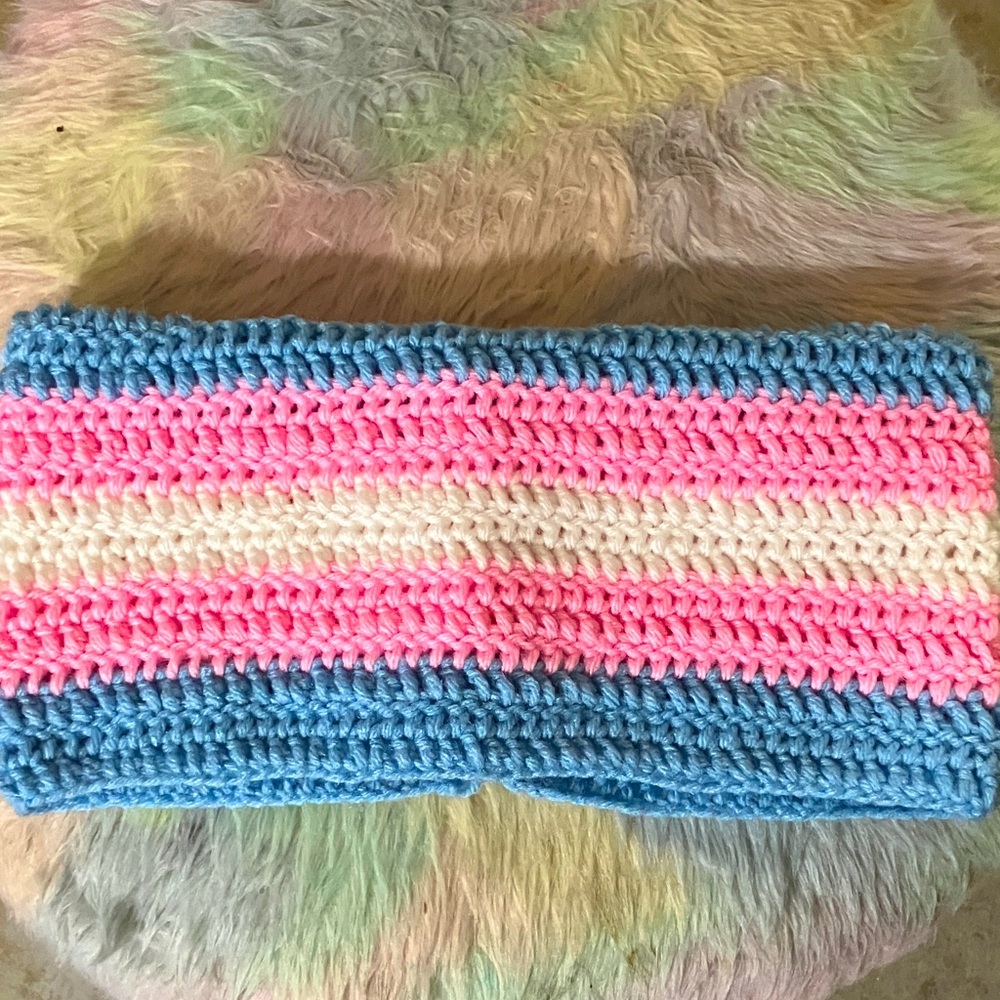 Handmade Crochet Kids One Piece - Blue, Pink, and White
